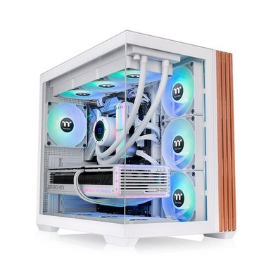 Gabinete Gamer Thermaltake View 380 Wood Style, Mid-Tower, 2x Painéis de Vidro, 4x FANs CT120 ARGB, Snow - CA-1Z2-00M6WN-WS