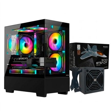 Gabinete Gamer Hyrax HGB320, Mini Tower + Fonte MACH1 Steady, 500W