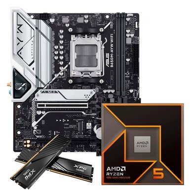 Kit Placa Mãe ASUS B650M-AYW Wi-Fi, AM5 + Processador AMD Ryzen 5 9600X + Memória RAM XPG Lancer Blade, 32GB (2x16GB)