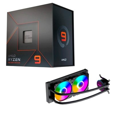 Processador AMD Ryzen 9 7900X, 4.7GHz (5.6GHz Max Turbo), Cache 76MB, 12 Núcleos, 24 Threads, AM5, Com Vídeo Integrado - 100-100000589WOF + Water Cooler MACH1 Logic, RGB, 240mm, AMD e Intel, Preto - GK240