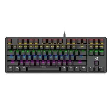 Teclado Mecânico Gamer HP GK200, LED, USB, Switch Blue, Painel de Metal, Preto - 9AJ57AA