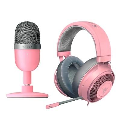 Kit Headset Gamer Razer Kraken Multi Platform + Microfone Razer Seiren Mini Quartz Pink