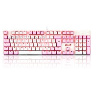 Teclado Mecânico Gamer Redragon Single Color Mitra, Switch Brown, ABNT2, Branco e Rosa - K551WP (PT-BROWN)