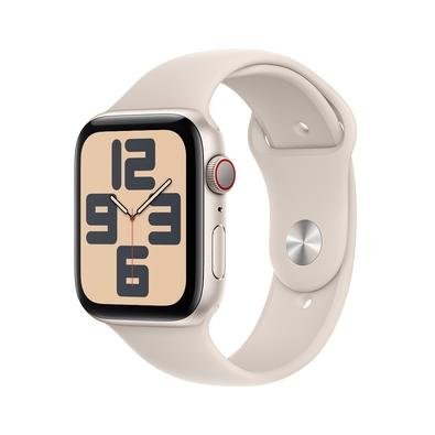 Imagem Apple Watch SE GPS + Cellular, Caixa Estelar de Alumínio de 44mm, Pulseira Esportiva Estelar, Tamanho M/G, Neutro em Carbono - MRGX3BZ/A