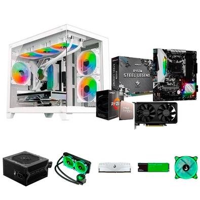 Kit PC Gamer Completo com Processador AMD Ryzen 5 4500, Placa Mãe B450M Steel Legend AM4, Placa de Vídeo RX 550 AMD PCYes Dual Fan, 8GB DDR4, SSD 250GB, Fonte 650W, Gabinete Gamer