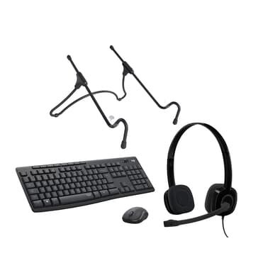 Kit Escritório - Headset Logitech H151 c/ Microfone Redutor de Ruído + Teclado e Mouse S/ Fio Logitech MK295 + Suporte Notebook Octoo UpTable P