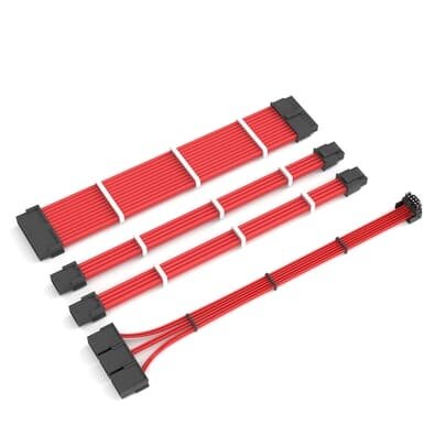 Cabo Extensor de Fonte Sleeved Redragon, 4 em 1, 24p ATX, 2x 4+4p CPU, 3x 8p PCIe para 12VHPWR, Vermelho - RD-GCP07