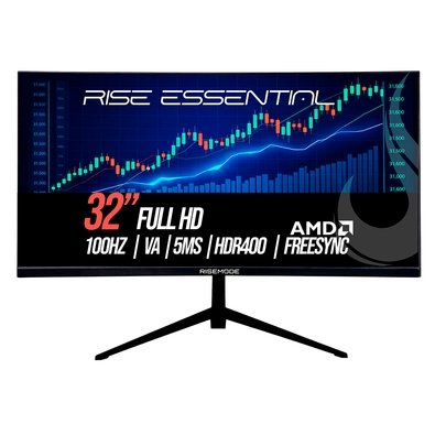 Monitor Gamer Curvo Rise Mode Essential 32", Full HD, 100Hz, IPS, FreeSync, HDR 400, HDMI e VGA, Preto - RM-MOG-32C100FH-B