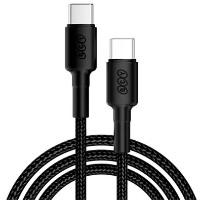 Cabo Tipo C para Tipo C QCY, Nylon Trançado, PD 60W, 1m, Preto - QCY-DC13