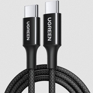 Cabo Tipo C para Tipo C Ugreen, Trançado, PD Fast Charging, 3A, 1m, Preto - UG-35254