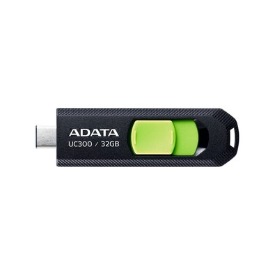Pen Drive 32GB ADATA UC300, USB 3.2, OTG, Dual Conector, Retrátil, Preto e Verde - ACHO-UC300-32G-RBK/GN