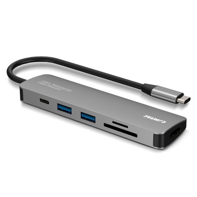 HUB Docking Comtac USB-C, 6 em 1, HDMI 2.0, USB-A 3.2, USB-A 2.0, USB-C PD 85W, Cartão MicroSD/SD, Alumínio - 20119413