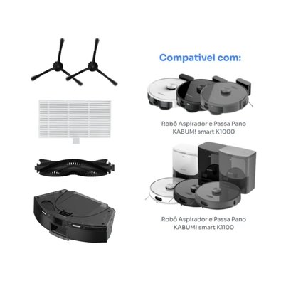 Kit reposição para Robô Aspirador KABUM! smart K1000/K1100 - 1 Filtro HEPA +2 Escovas Laterais +1 Reservatório +1 Escova Rotativa - PRMA421