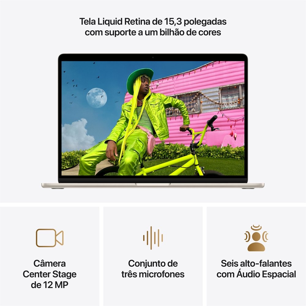 MacBook Air Apple 15" Chip M5, CPU de 10 Núcleos, GPU de 10 Núcleos, Neural Engine de 16 Núcleos, 1TB, Estelar - MDVE4BZ/A