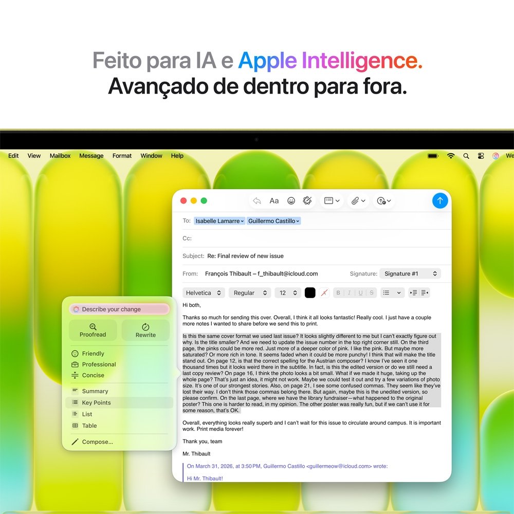MacBook Neo Apple 13" Chip A18 Pro, CPU de 6 Núcleos, GPU de 5 Núcleos, 256GB, Amarelo-cítrico - MHFD4BZ/A