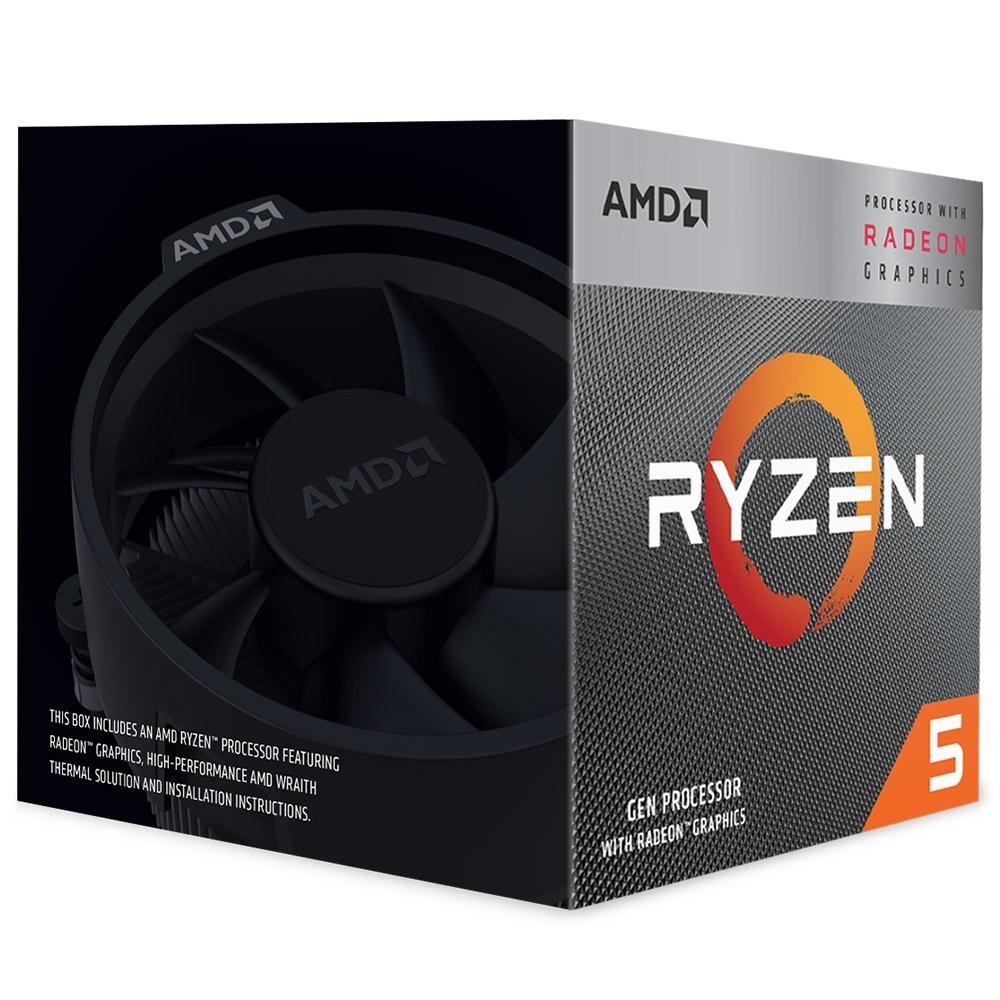 Processador AMD Ryzen 5 3400G, Cache 6MB, 3.7GHz (4.2GHz Max Turbo), AM4 - YD3400C5FHBOX Processador AMD Ryzen 5 3400G, Cache 6MB, 3.7GHz (4.2GHz Max Turbo), AM4 - YD3400C5FHBOX