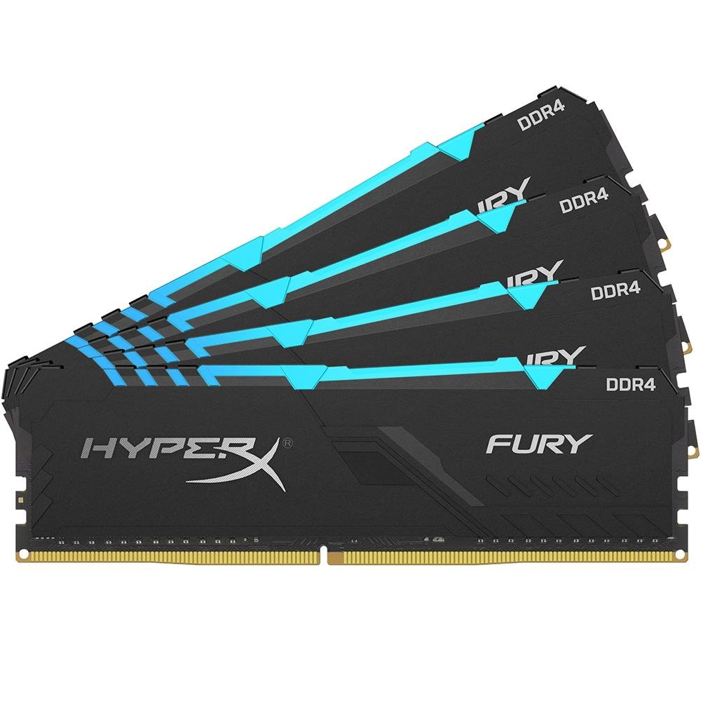 Memória HyperX Fury RGB, 64GB (4x16GB), 3200MHz, DDR4, CL16, Preto - HX432C16FB3AK4/64 Memória HyperX Fury RGB, 64GB (4x16GB), 3200MHz, DDR4, CL16, Preto - HX432C16FB3AK4/64