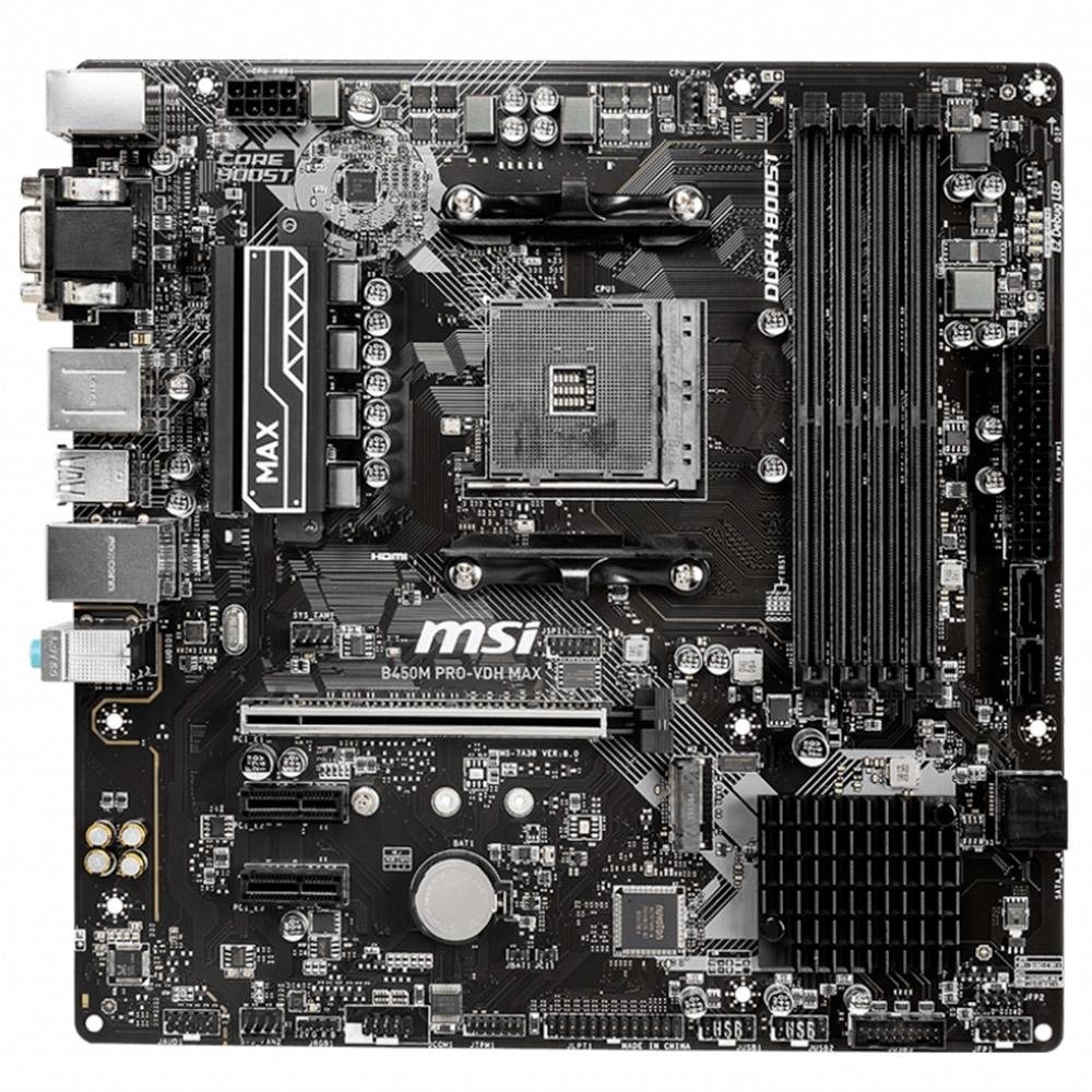 Placa-Mãe MSI B450M Pro-VDH Max p/ AMD AM4, m-ATX, DDR4, Preto - B450M PRO-VDH MAX