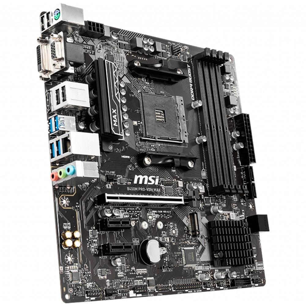 Placa-Mãe MSI B450M Pro-VDH Max p/ AMD AM4, m-ATX, DDR4, Preto - B450M PRO-VDH MAX