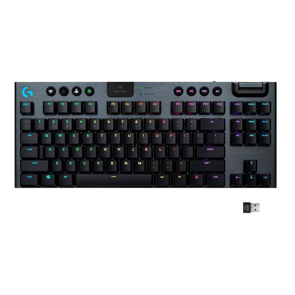 Teclado Mecânico Gamer Sem Fio Logitech G915 TKL RGB LIGHTSYNC, USB ou Bluetooth, Ultrafino, Switch GL Tactile, Preto - 920-009495
