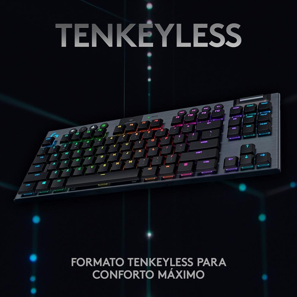 Teclado Mecânico Gamer Sem Fio Logitech G915 TKL RGB LIGHTSYNC, USB ou Bluetooth, Ultrafino, Switch GL Tactile, Preto - 920-009495