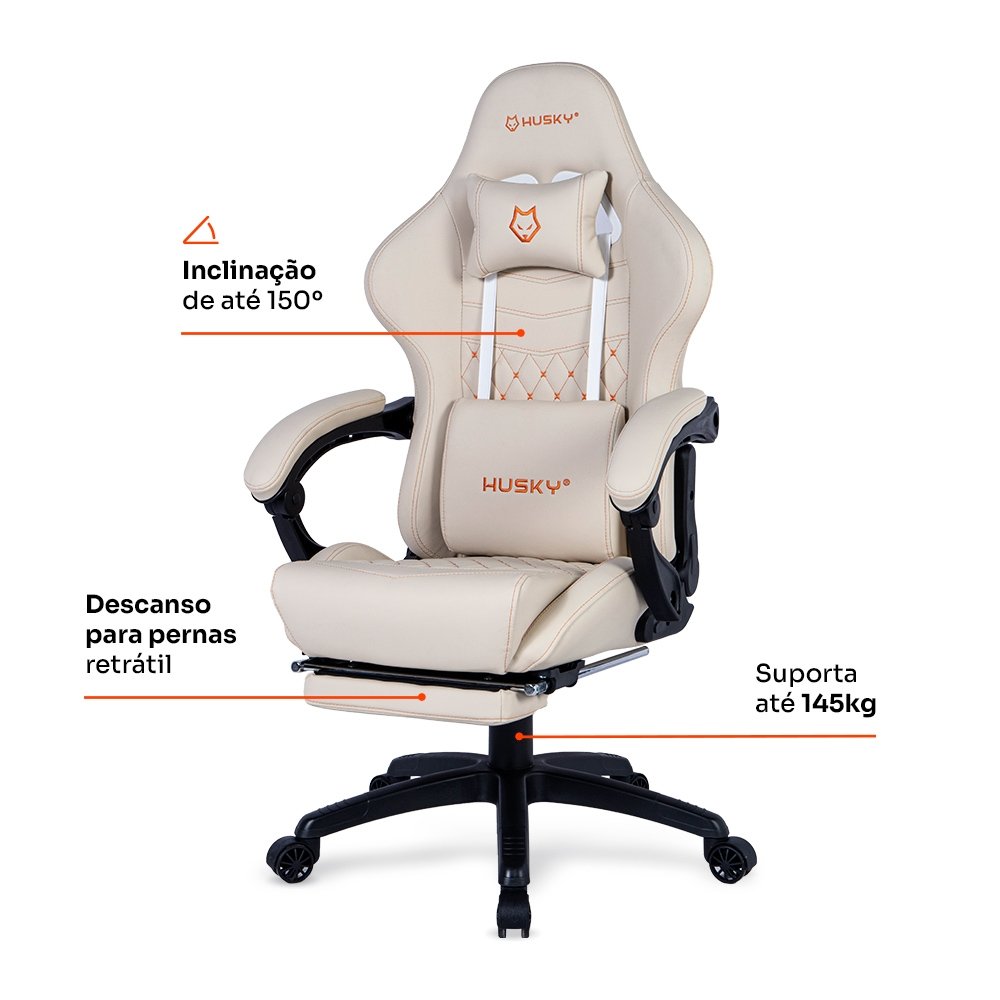 Cadeira Gamer Husky Tempest 700, Até 145kg, Almofadas, Reclinável 150º, PU, Descanso para Pés, Branca - HCG700BR - view 8