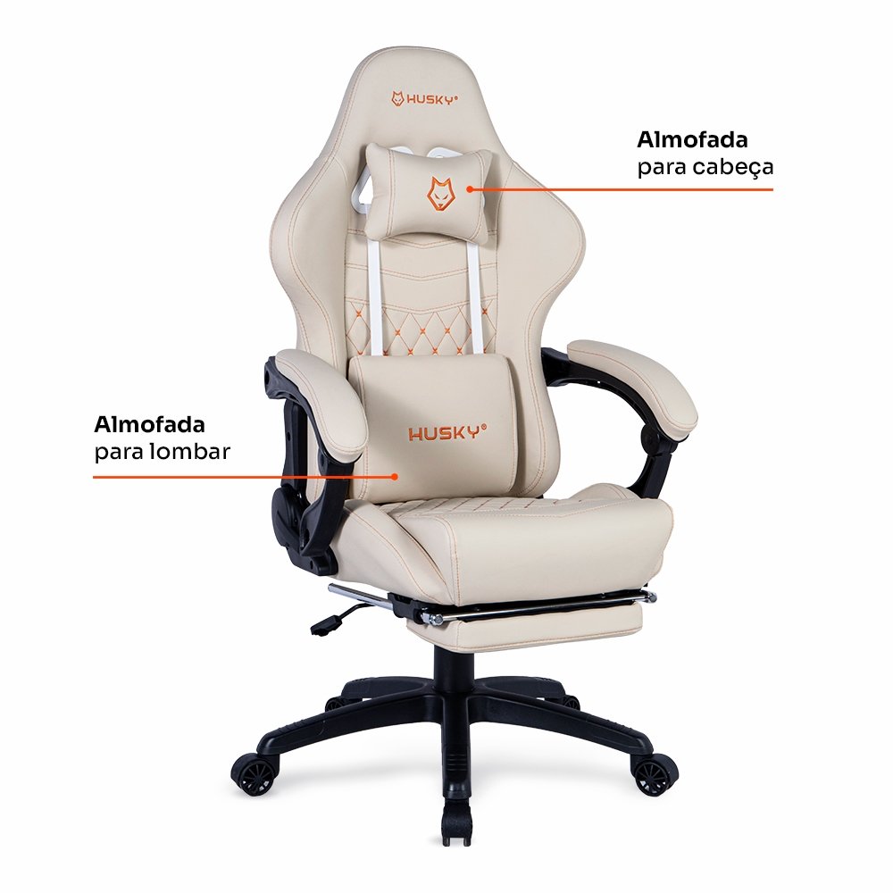 Cadeira Gamer Husky Tempest 700, Até 145kg, Almofadas, Reclinável 150º, PU, Descanso para Pés, Branca - HCG700BR - view 5