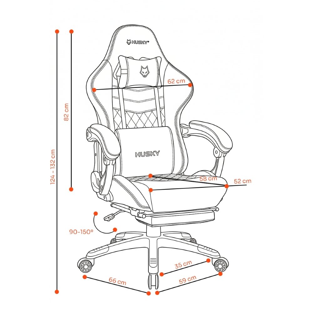 Cadeira Gamer Husky Tempest 700, Até 145kg, Almofadas, Reclinável 150º, PU, Descanso para Pés, Branca - HCG700BR - view 12