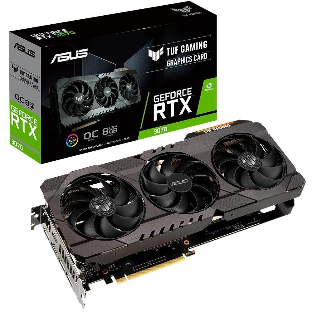 Kit Placa de Ví­deo Asus RTX 3070 + Fonte Asus TUF-GAMING-750B, 750W  + Placa-Mãe Gigabyte B450M + Gravador Asus Externo Stylish Diamond