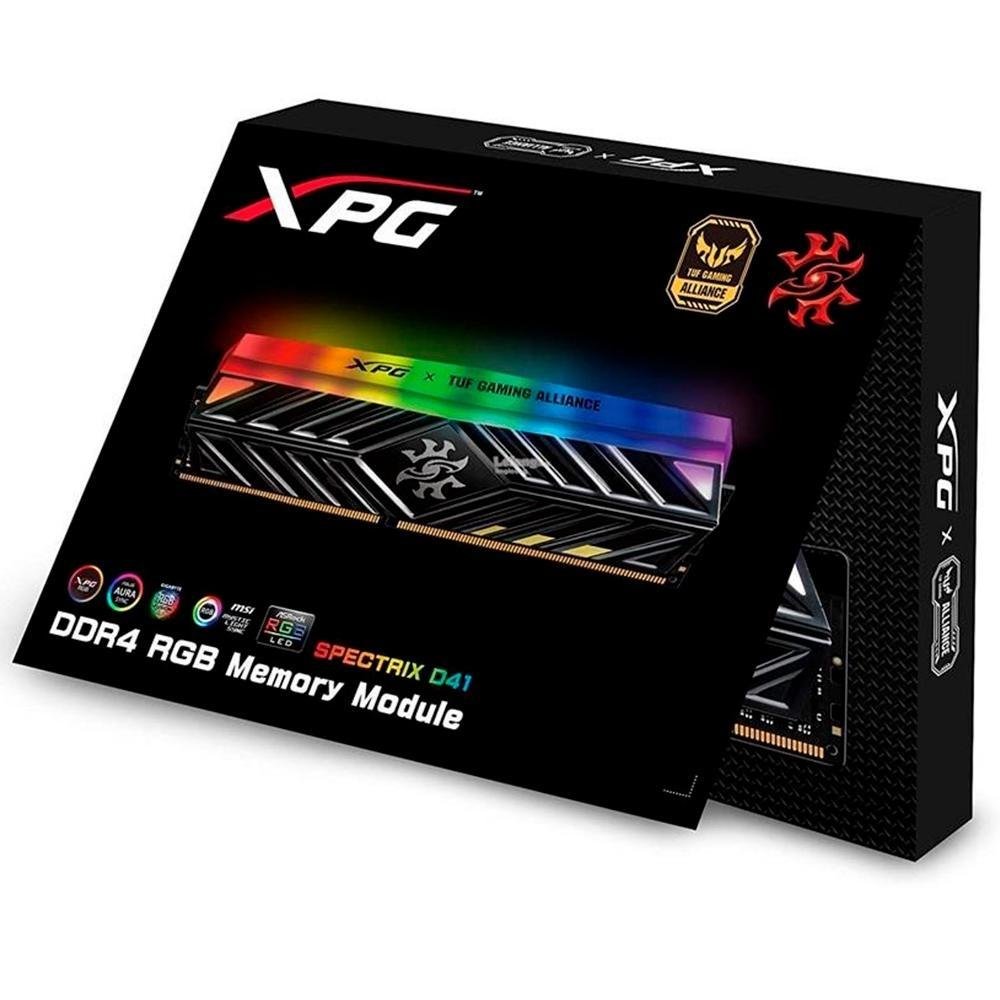 Memória RAM XPG Spectrix D41 TUF RGB, 8GB, 3200MHz, DDR4, CL16, Preto - AX4U32008G16A-SB41 Memória RAM XPG Spectrix D41 TUF RGB, 8GB, 3200MHz, DDR4, CL16, Preto - AX4U32008G16A-SB41
