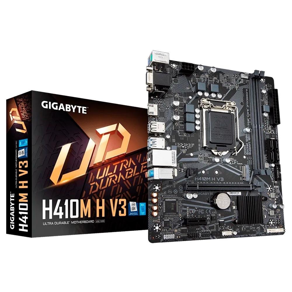 Placa-Mãe Gigabyte H410M H V3, Rev. 1.0, Intel LGA 1200, mATX, DDR4, Preto - H410M H V3 Placa-Mãe Gigabyte H410M H V3, Rev. 1.0, Intel LGA 1200, mATX, DDR4, Preto - H410M H V3