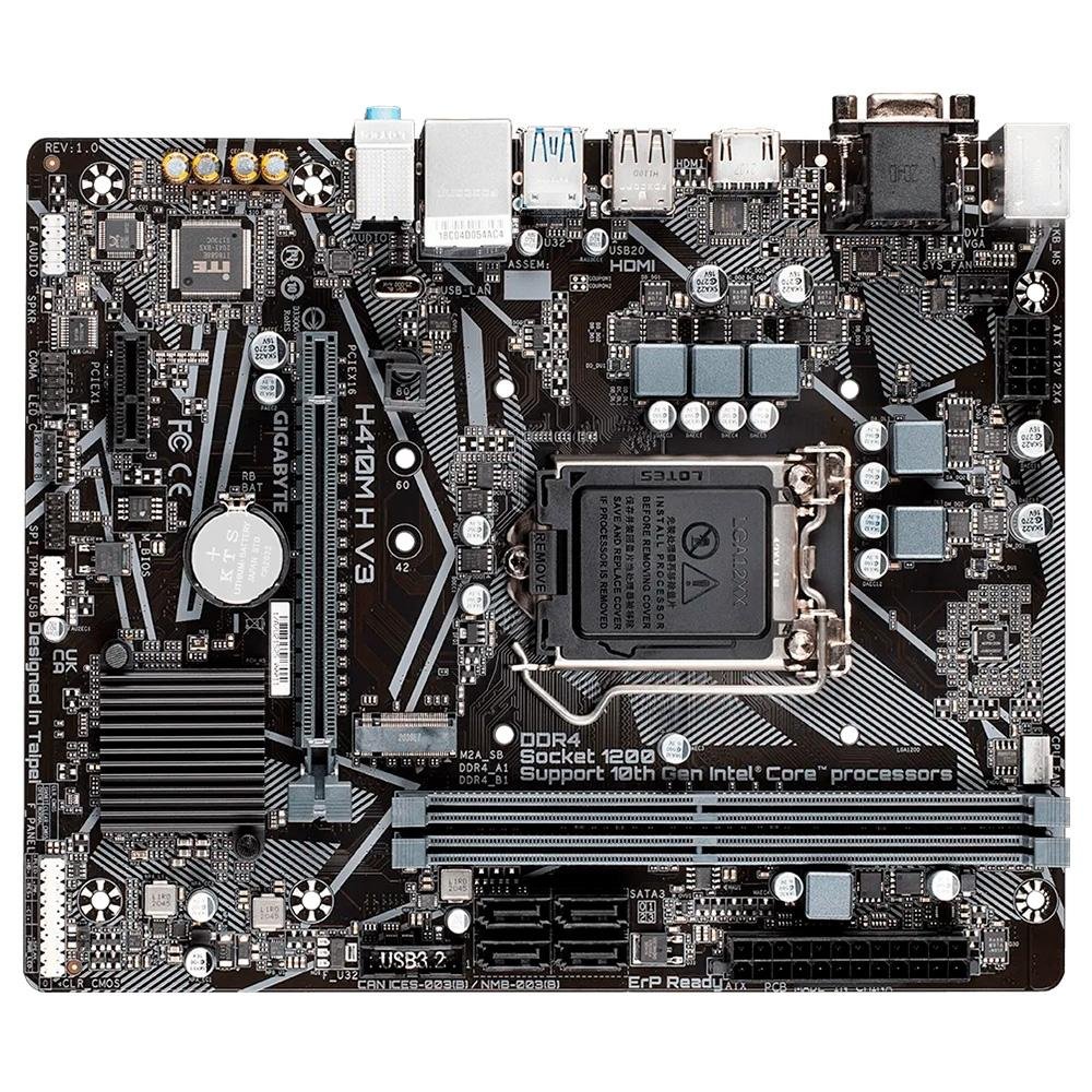Placa-Mãe Gigabyte H410M H V3, Rev. 1.0, Intel LGA 1200, mATX, DDR4, Preto - H410M H V3 Placa-Mãe Gigabyte H410M H V3, Rev. 1.0, Intel LGA 1200, mATX, DDR4, Preto - H410M H V3