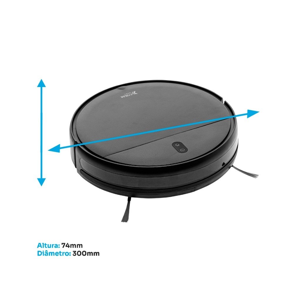 Robô Aspirador e Passa Pano KABUM! smart 100 - 5 Modos de Limpeza, Sensor Anti-Queda, Carregamento Automático, Aplicativo, Bivolt, Preto - KBSF007 Robô Aspirador e Passa Pano KABUM! smart 100 - 5 Modos de Limpeza, Sensor Anti-Queda, Carregamento Automático, Aplicativo, Bivolt, Preto - KBSF007