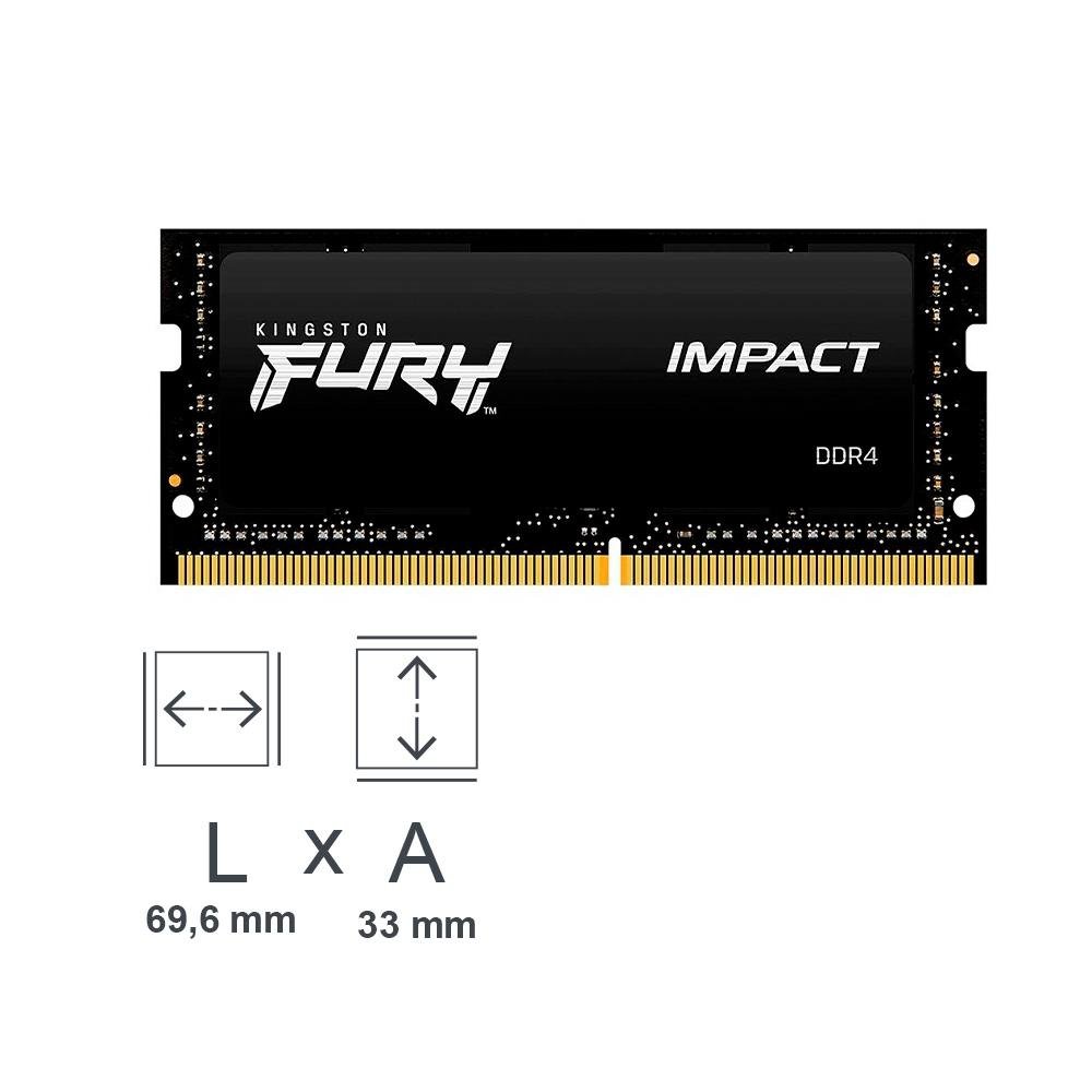 Memória RAM Para Notebook Kingston Fury Impact, 8GB, 3200MHz, DDR4, CL20 - KF432S20IB/8