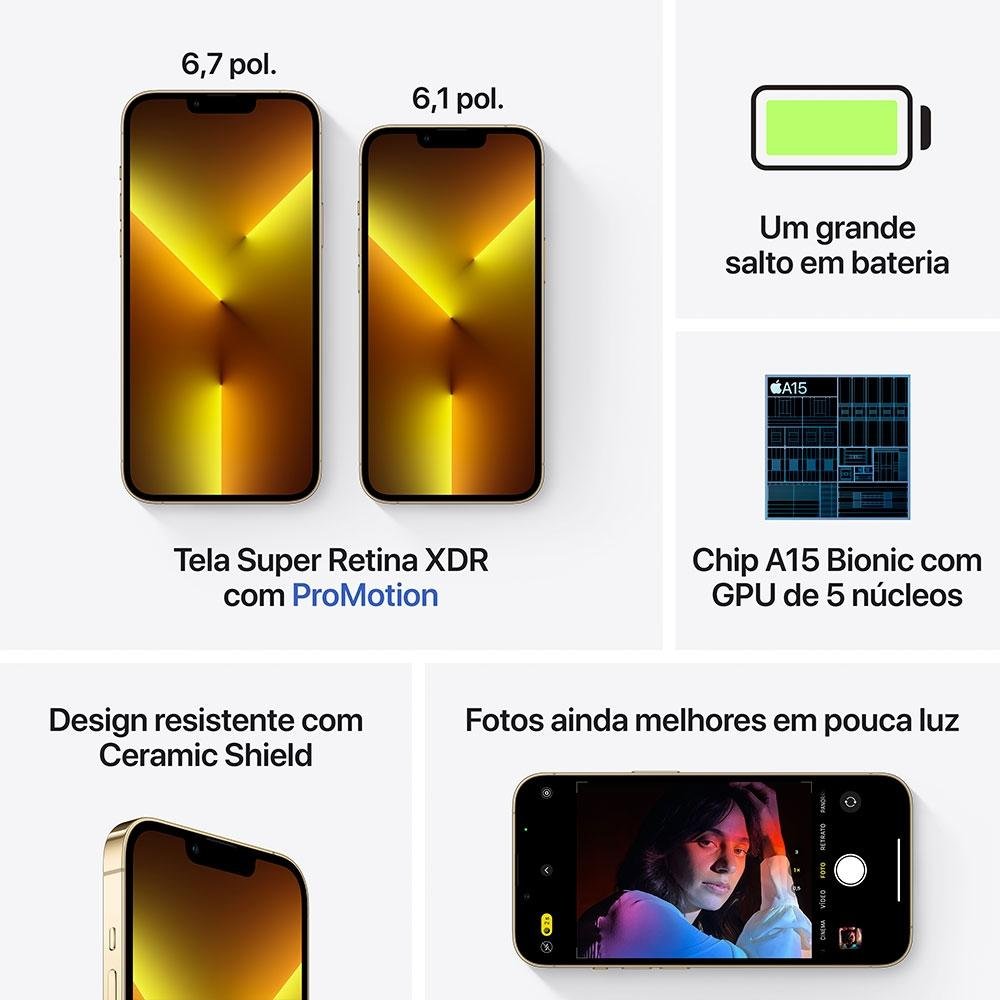 iPhone 13 Pro 128GB Dourado, 5G, Tela 6.1| KaBuM!