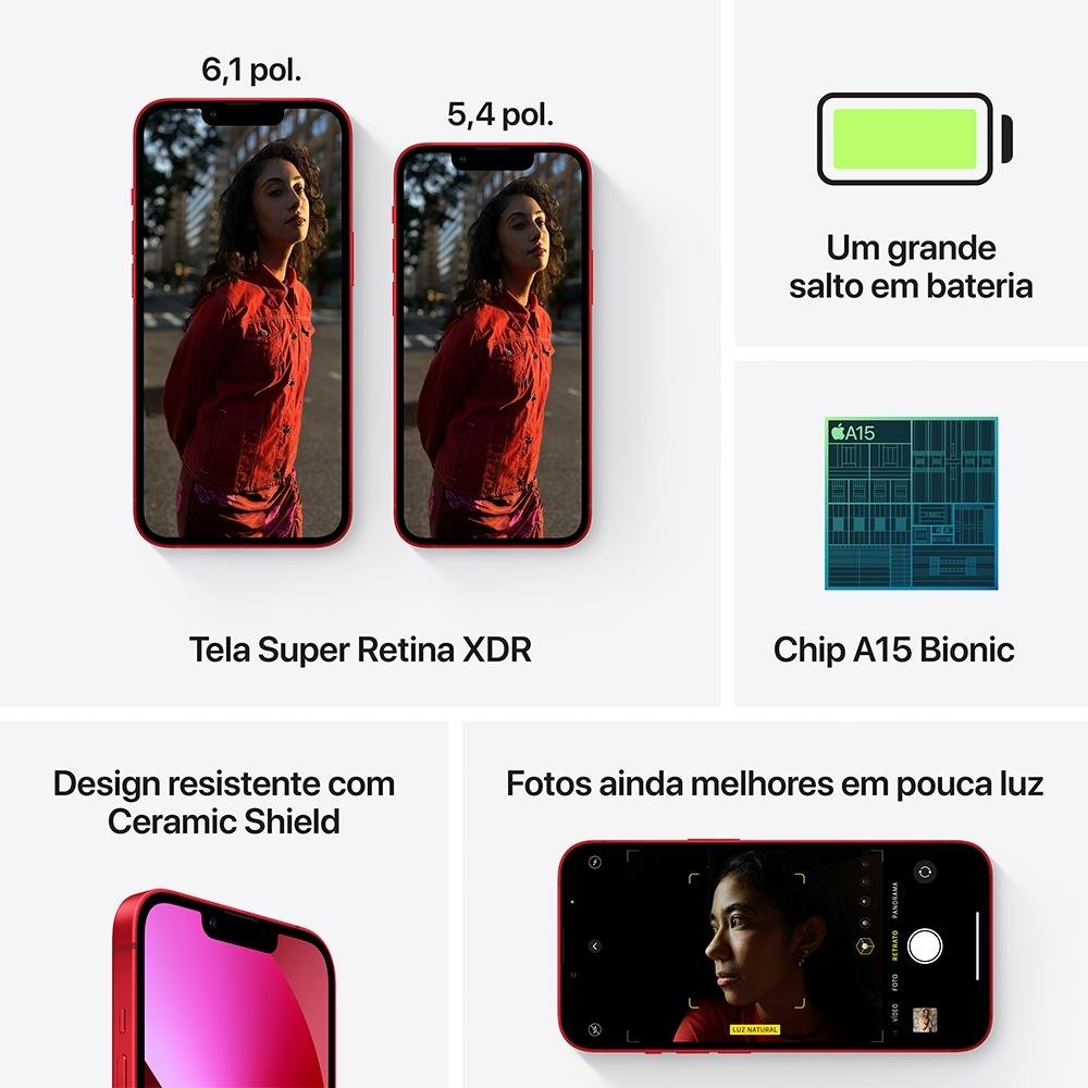 iPhone 13, 512GB, Vermelho, 5G, Chip A15 | KaBuM!