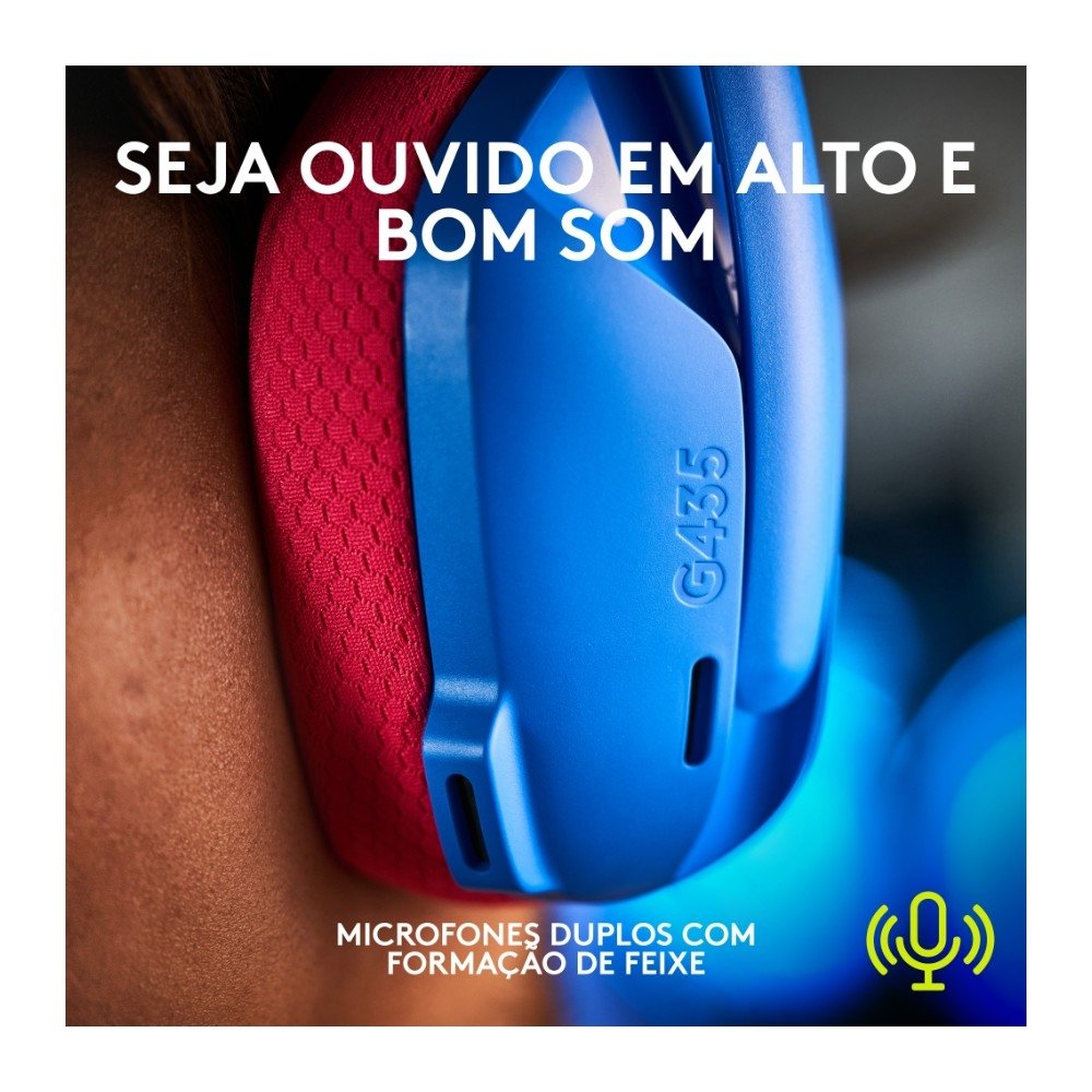 Headset Gamer Sem Fio Logitech G435, Lightspeed e Bluetooth, Dolby Atmos, USB, PC, PS4, PS5, Mobile, Drivers 40mm, Azul - 981-001061 Headset Gamer Sem Fio Logitech G435, Lightspeed e Bluetooth, Dolby Atmos, USB, PC, PS4, PS5, Mobile, Drivers 40mm, Azul - 981-001061