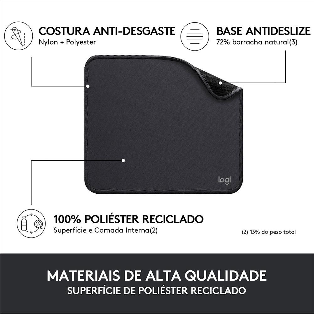 Mousepad Studio Series Logitech Portátil, 230x200mm, Antiderrapante, Resistente a Derramamentos, Grafite - 956-000035