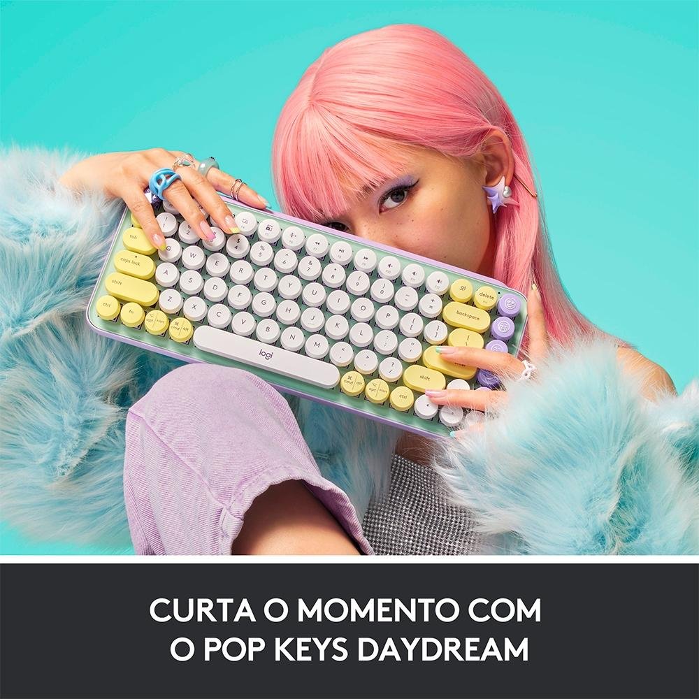 Teclado Mecânico Sem Fio Logitech POP Keys | KaBuM!