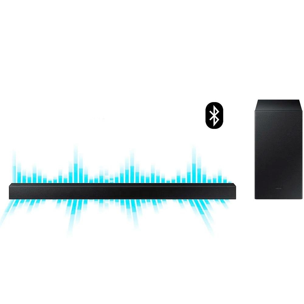 Soundbar Samsung, 2.1 Canais, 300W RMS, Bluetooth, Subwoofer Sem Fio, Preto - HW-A455 Soundbar Samsung, 2.1 Canais, 300W RMS, Bluetooth, Subwoofer Sem Fio, Preto - HW-A455