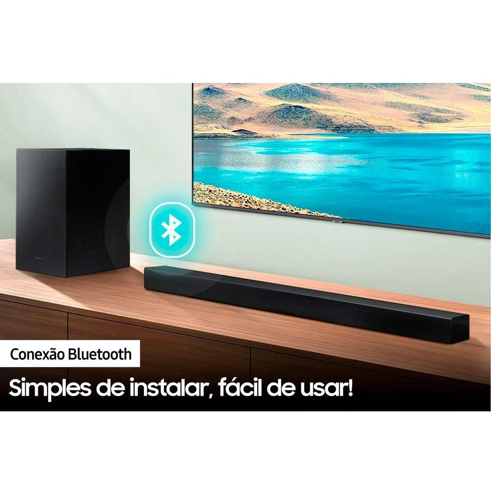 Soundbar Samsung, 2.1 Canais, 300W RMS, Bluetooth, Subwoofer Sem Fio, Preto - HW-A455 Soundbar Samsung, 2.1 Canais, 300W RMS, Bluetooth, Subwoofer Sem Fio, Preto - HW-A455