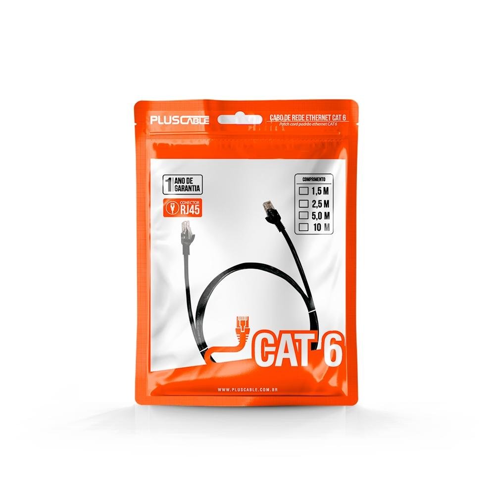 Cabo de Rede Patch Cord CAT.6 Plus Cable,1.5m, Preto - PC-ETH6U15BK