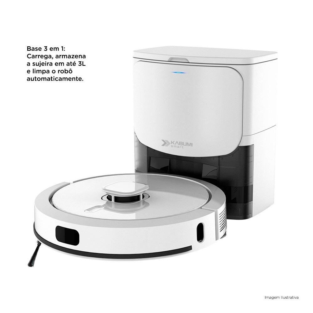 Robô Aspirador e Passa Pano KABUM! smart 900 - 5 Modos de Limpeza, Base 2 em 1, Mapeamento 3D - 127v - Branco - KBSF011 Robô Aspirador e Passa Pano KABUM! smart 900 - 5 Modos de Limpeza, Base 2 em 1, Mapeamento 3D - 127v - Branco - KBSF011