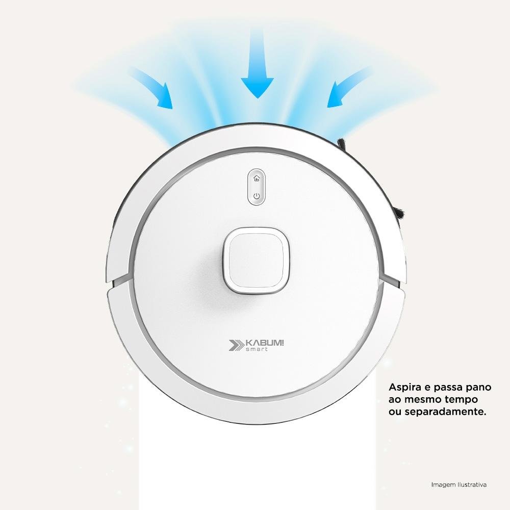 Robô Aspirador e Passa Pano KABUM! smart 900 - 5 Modos de Limpeza, Base 2 em 1, Mapeamento 3D - 127v - Branco - KBSF011 Robô Aspirador e Passa Pano KABUM! smart 900 - 5 Modos de Limpeza, Base 2 em 1, Mapeamento 3D - 127v - Branco - KBSF011