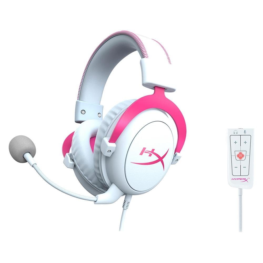 Headset Gamer HyperX Cloud II, Som Surround 7.1, Drivers 53mm, USB e P3, White / Pink - 4P5E0AA Headset Gamer HyperX Cloud II, Som Surround 7.1, Drivers 53mm, USB e P3, White / Pink - 4P5E0AA