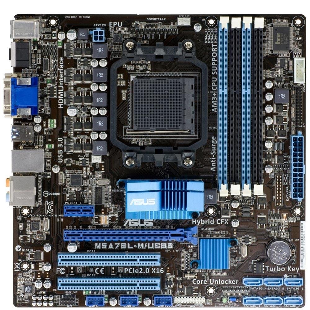 Placa-Mãe ASUS p/ AMD AM3+ mATX M5A78L-M/USB3, 4xDDR3, HDMI/DVI/VGA, USB 3.0 Boost, Proc 140W, Porta Serial, Saída SPDIF Placa-Mãe ASUS p/ AMD AM3+ mATX M5A78L-M/USB3, 4xDDR3, HDMI/DVI/VGA, USB 3.0 Boost, Proc 140W, Porta Serial, Saída SPDIF