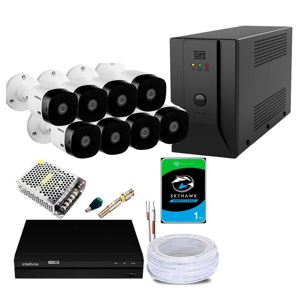 Kit 8 Câmeras de Segurança Infra 720p Intelbras VHL 1120B + Nobreak WEG ...