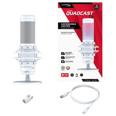 MICROFONE HYPERX QUADCAST S, USB, LED RGB, WHITE, 519P0AA