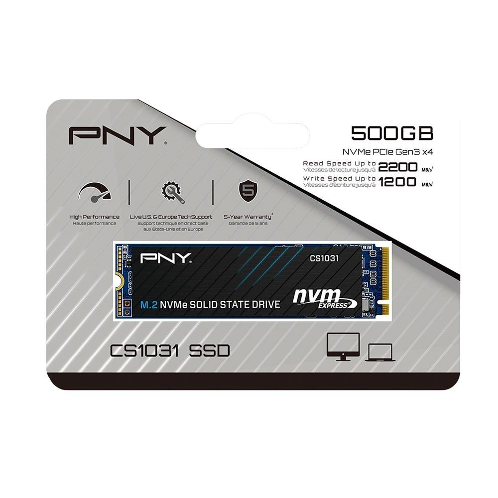 SSD PNY CS1031, 500GB, M.2 2280 PCIe Gen3x4, NVMe 1.4, Leitura: 2200 MB/s e Gravação: 1200 MB/s, Preto - M280CS1031-500-CL