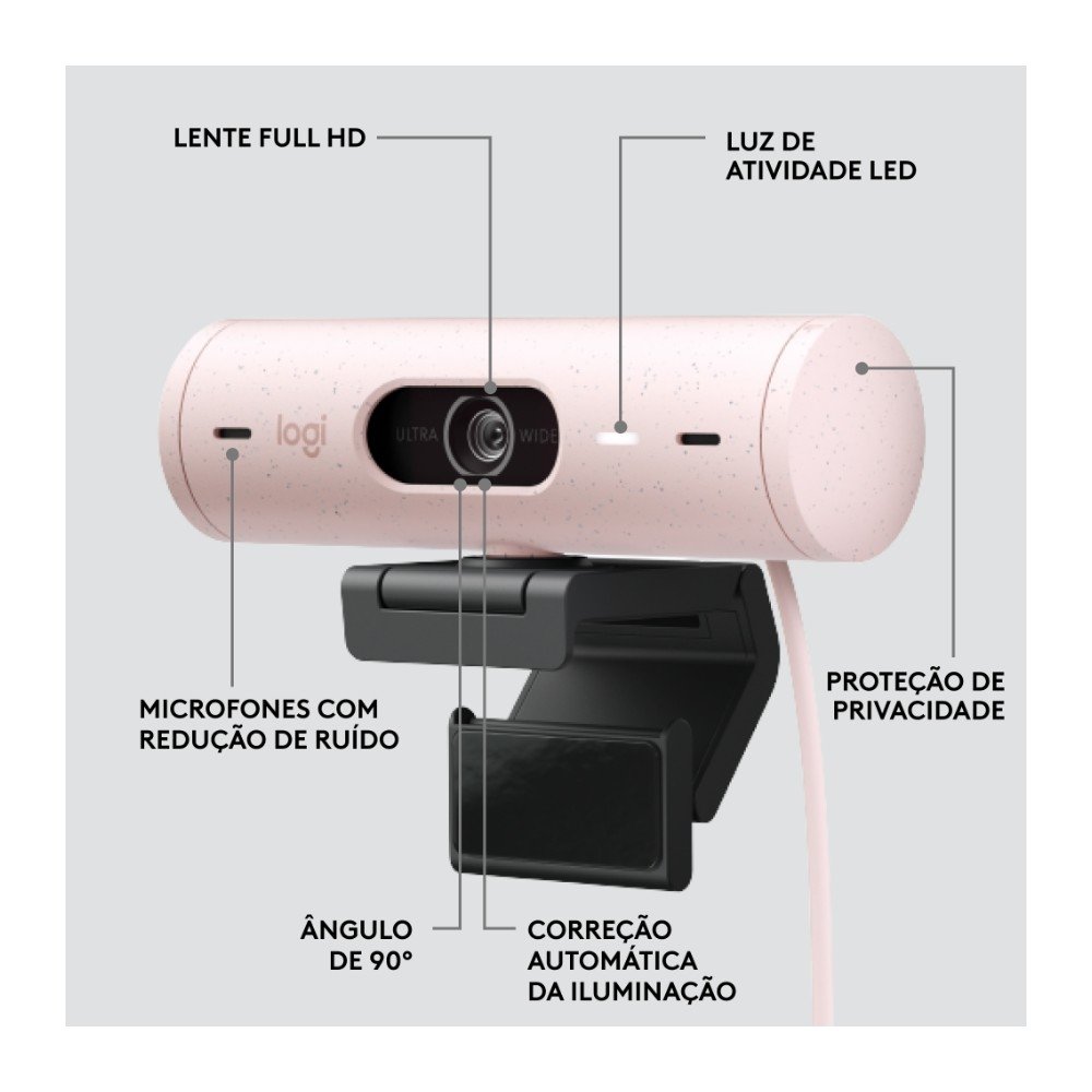 Webcam Logitech Brio 500 Rosa Full HD | KaBuM!